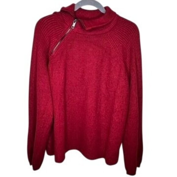 NWT RD Style Red Ribbed Knit Pullover Sweater Half-Zip Mock Neck Size L - Picture 1 of 6